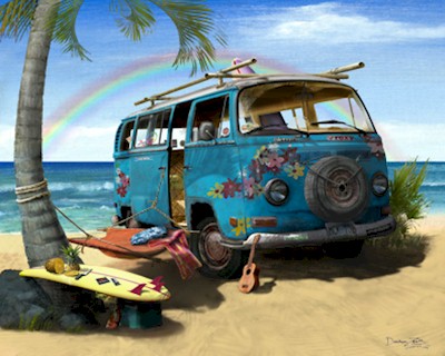  Volkswagen VW Hippie Flower Van Art Print Poster 