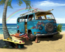  Volkswagen VW Hippie Flower Van Surf Beach Cruiser 
