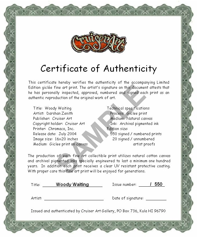  Certificate of Authenticity - Woody Waiting 
