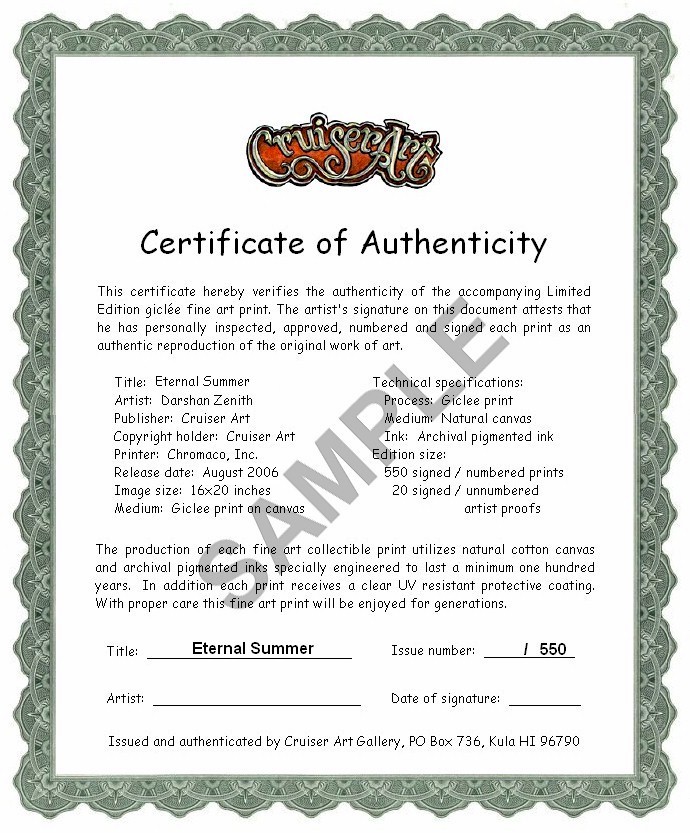  Certificate of Authenticity - Eternal Summer 