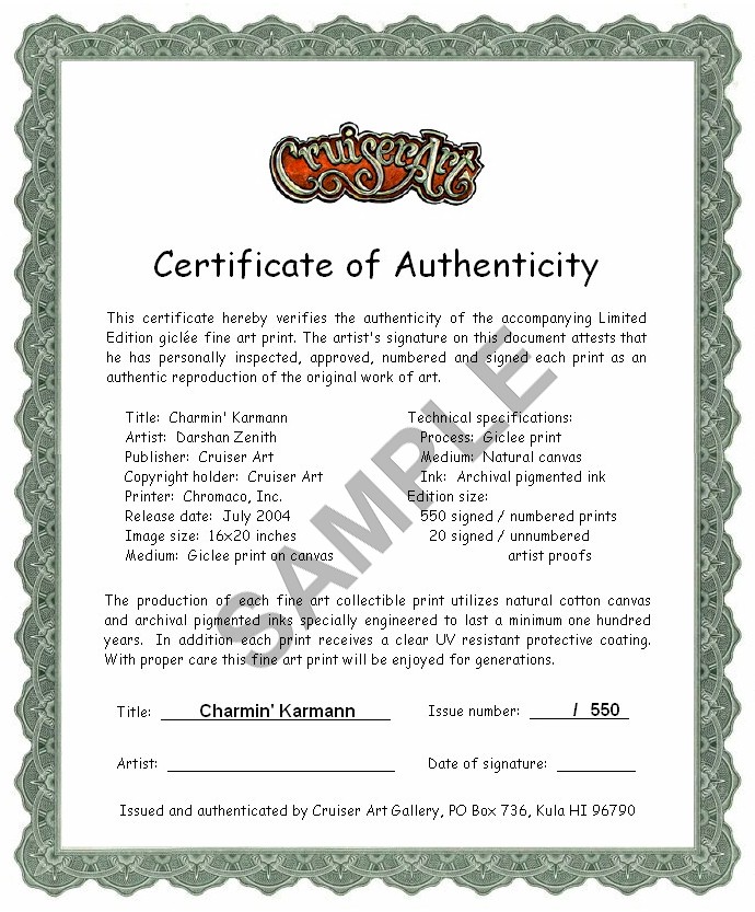  Certificate of Authenticity - Charmin' Karmann 