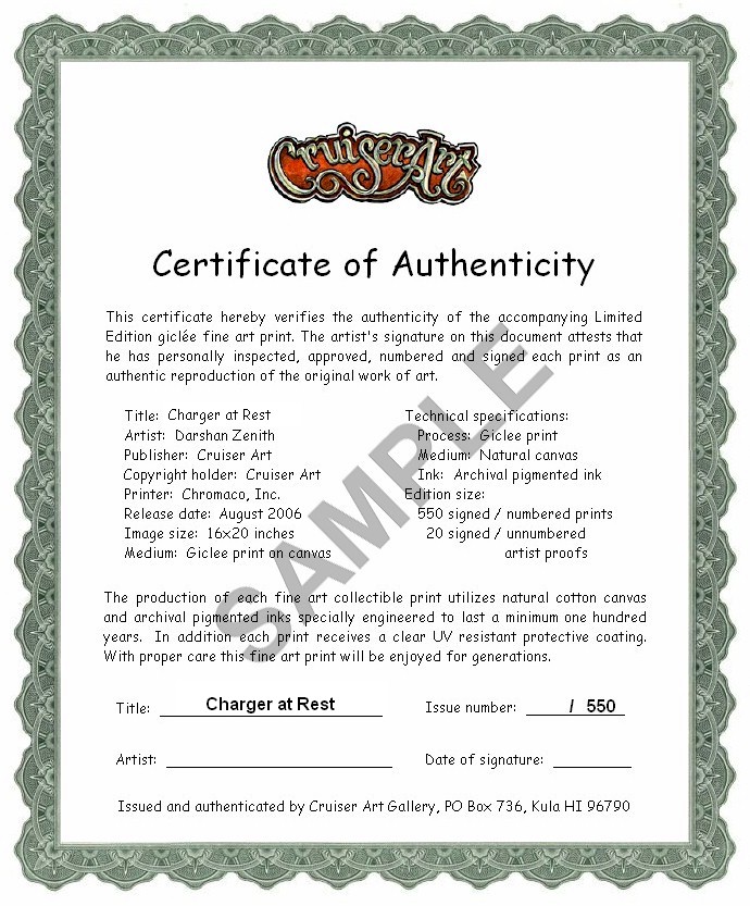  Certificate of Authenticity - Charger at Rest 